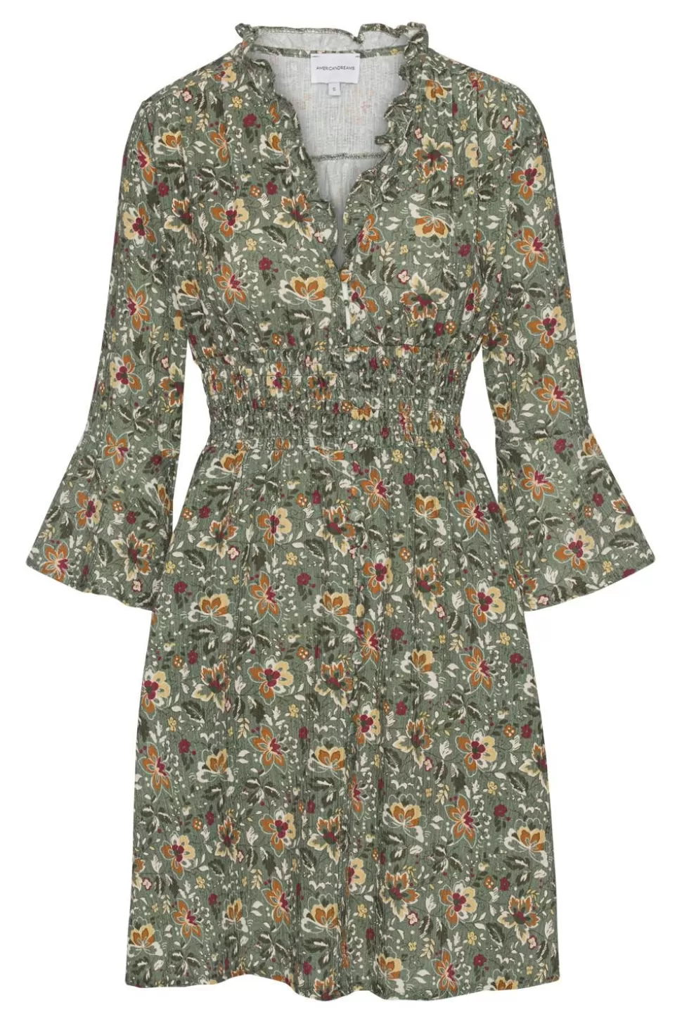 Americandreams Sally Cotton Short Dress Green Multi Small Flower Outlet